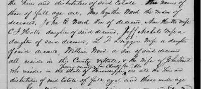 Estate deposition naming William H. Ward's heirs