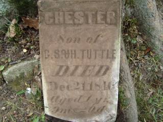 Headstone: “CHESTER, Son of C.S. & H. TUTTLE, died Dec. 21, 1846” — Otter Creek Union Cemetery