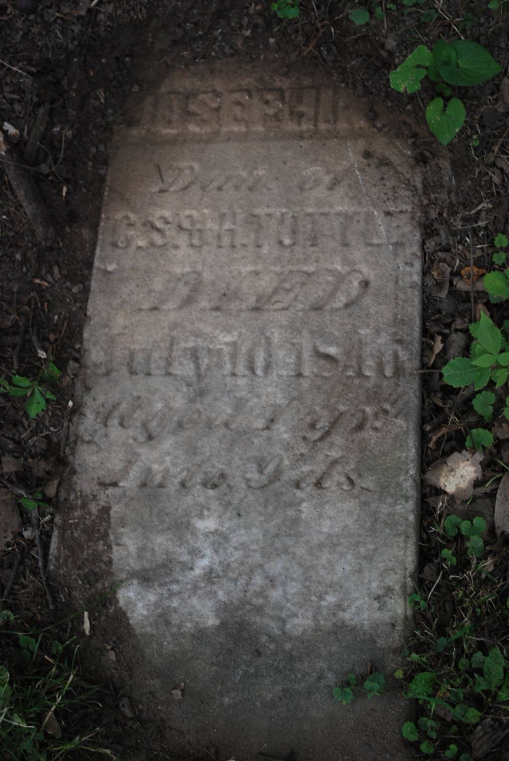Headstone: “JOSEPHINE, Dau of C.S. & H. TUTTLE, died July 10, 1846” — Otter Creek Union Cemetery