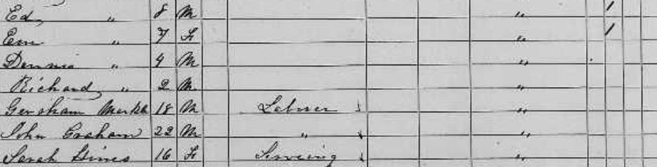1860 census, Otter Creek Twp — the Tuttle children, Richard age two